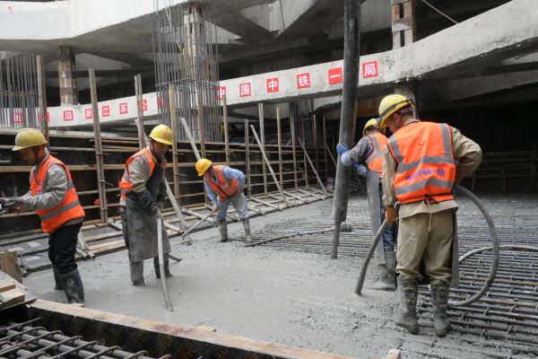 海门北站核心区底板封底浇筑 海门北站核心区底板封底浇筑